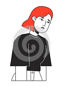 Demotivated depressed young woman flat line color vector character