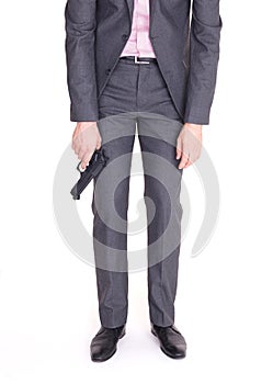 Demotivated an in suit with gun, handgun