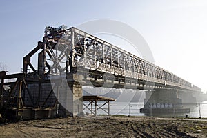 Demounting the Stary most bridge in Bratislava