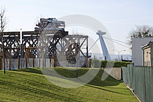 Demounting the Stary most bridge, Bratislava