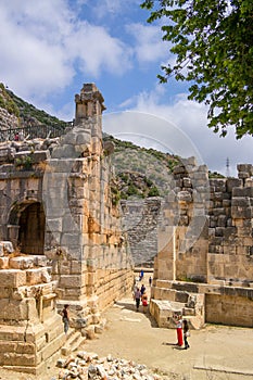 Demre-Myra, Turkey - April 26, 2014: Antique Theatre. Tourists to see the sights and take pictures.