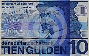 Den Helder, Netherlands. January 2023. An old Dutch banknote of 10 Guilders. photo