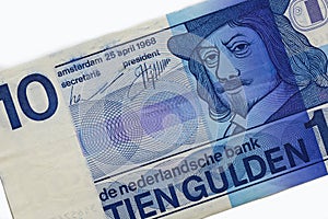 Den Helder, Netherlands. January 2023. An old Dutch banknote of 10 Guilders. photo