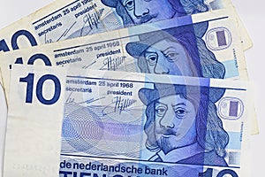 Den Helder, Netherlands. January 2023. An old Dutch banknote of 10 Guilders. photo