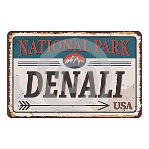 Denali in Alaska Range, North America, USA outdoor adventure badge. McKinley mountain illustration.