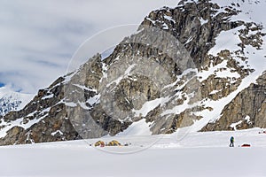 Denali Base Camp, at 7200 feet on the Southeast Fork of the Kahiltna Glacier.