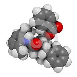 Denatonium benzoate bittering agent. 3D rendering. Atoms are represented as spheres with conventional color coding: hydrogen ( photo