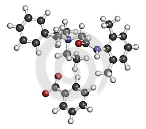 Denatonium benzoate bittering agent. 3D rendering. Atoms are represented as spheres with conventional color coding: hydrogen ( photo