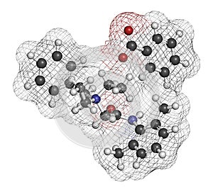 Denatonium benzoate bittering agent. 3D rendering. Atoms are represented as spheres with conventional color coding: hydrogen ( photo