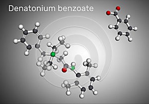 Denatonium benzoate molecule. It has the most bitter taste of any compound known to science. Molecular model. 3D