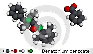 Denatonium benzoate molecule. It has the most bitter taste of any compound known to science. Molecular model. 3D