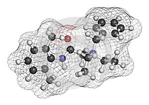 Denatonium bittering agent molecule. 3D rendering. Atoms are represented as spheres with conventional color coding: hydrogen ( photo