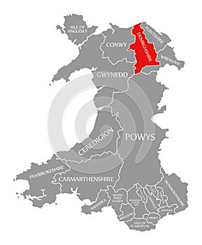 Denbighshire red highlighted in map of Wales photo