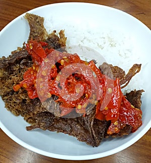 Indonesian West Sumatra Nasi Padang Food - Dendeng Balado photo