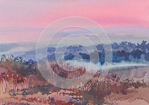 Dene in the morning watercolor landscape