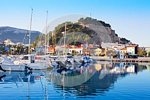 Denia mediterranean port village with castle