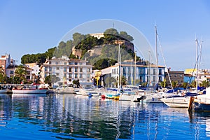 Denia Port with castle hill Alicante province Spain