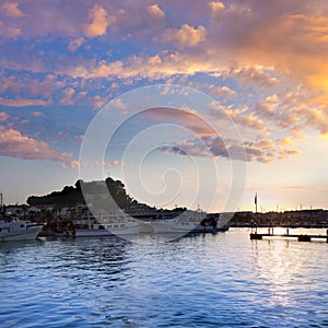 Denia port sunset in marina at Alicante Spain