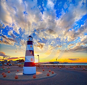 Denia sunset lighthouse at dusk in Alicante