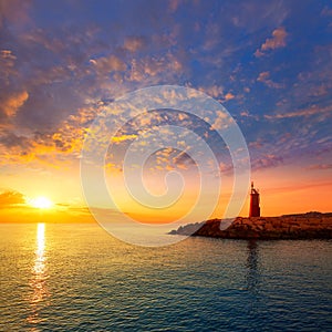 Denia sunset lighthouse at dusk in Alicante