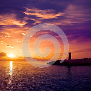 Denia sunset lighthouse at dusk in Alicante