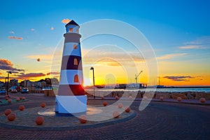 Denia sunset lighthouse at dusk in Alicante