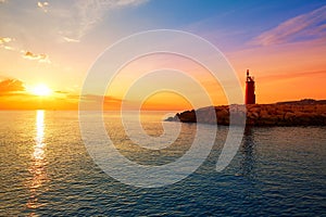 Denia sunset lighthouse at dusk in Alicante