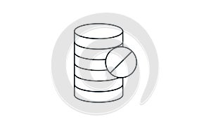 Denied data  icon. Blocked database, default, database cancel. Reject or cancel concept. Vector illustration can be used for web.