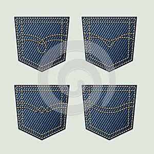 Denim back pockets with various topstitching