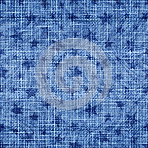 Denim blue color. Star seamless pattern. Indigo texture. Repeat stars background. Repeated jeans modern fabric. Abstract patern. R