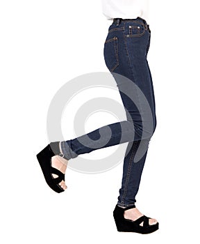 Denim blue jeans cotton pants skinny, Slim fit of legs