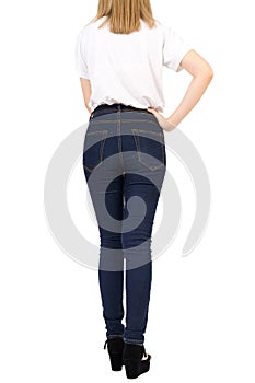 Denim blue jeans cotton pants skinny, Slim fit of legs