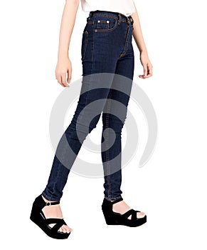 Denim blue jeans cotton pants skinny, Slim fit of legs