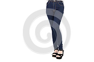 Denim blue jeans cotton pants skinny, Slim fit of legs standing longer body female