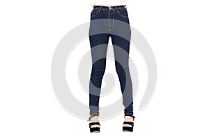 Denim blue jeans cotton pants skinny, Slim fit of legs standing longer body female