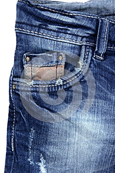 Denim blue jeans pocket detail closeup texture