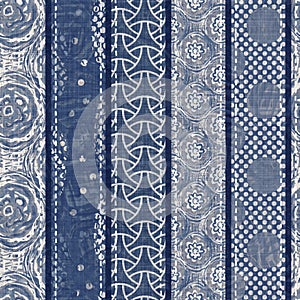 Denim blue patchwork stripe woven texture. Washed out vintage printed cotton textile effect. Patched jean home decor