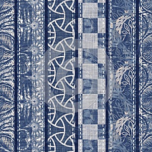 Denim blue patchwork stripe woven texture. Washed out vintage printed cotton textile effect. Patched jean home decor