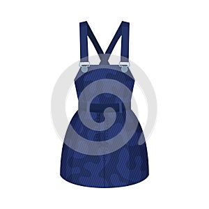 Denim Blue Pinafore Dress with Shoulder Straps as Womenswear Vector Illustration