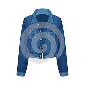 Denim Blue Unbuttoned Jacket with Long Sleeves as Womenswear Vector Illustration