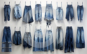 Denim Clothes in Different Washes.