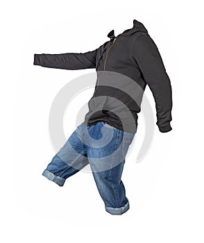 Denim dark blue shorts and hoody  isolated on white background. Men`s jeans