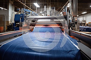 denim fabric being cut with automated machine