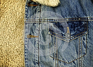 Denim Jacket Pocket Detail with Sheep Skin Texture