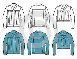 Denim Jacket. Vector set of Denim Jackets clothes isolated on white