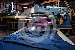 denim jeans being cut by automated machine