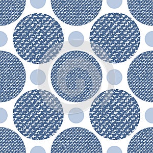 Denim jeans texture seamless pattern with circles. Fashion print for textile fabric or wrapping