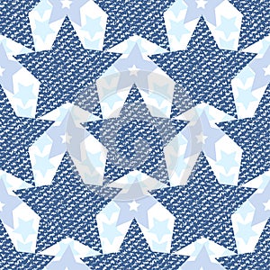 Denim jeans texture seamless pattern with stars. Fashion print for textile fabric or wrapping