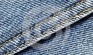 Denim material with seam running diagonally