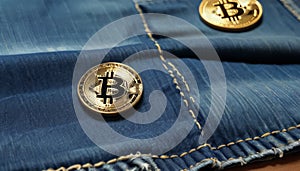 Denim Pocket with Bitcoin Coins